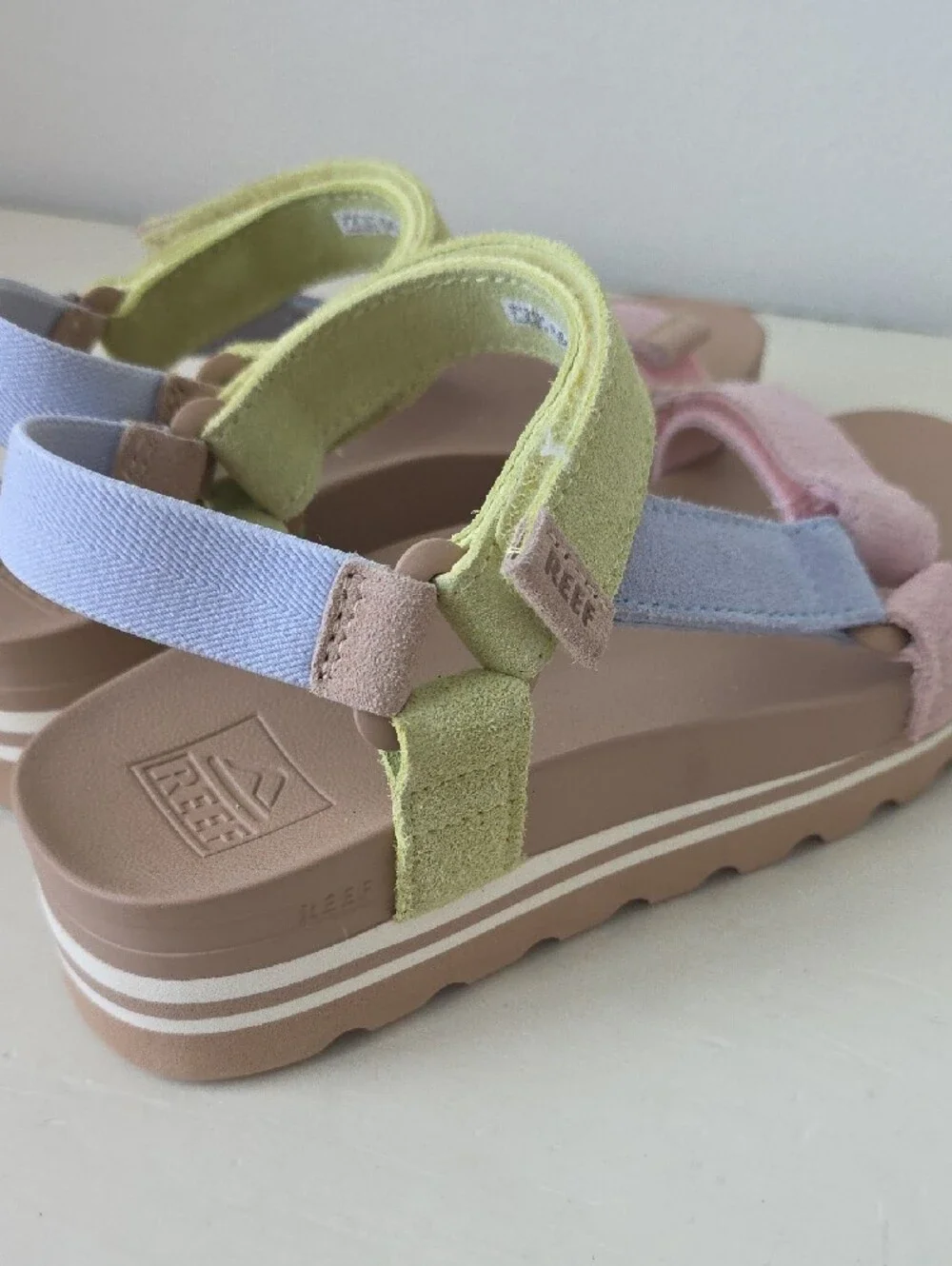 Reef Women Pastel Pink, Light Blue & Lemon Suede Sport Sandals